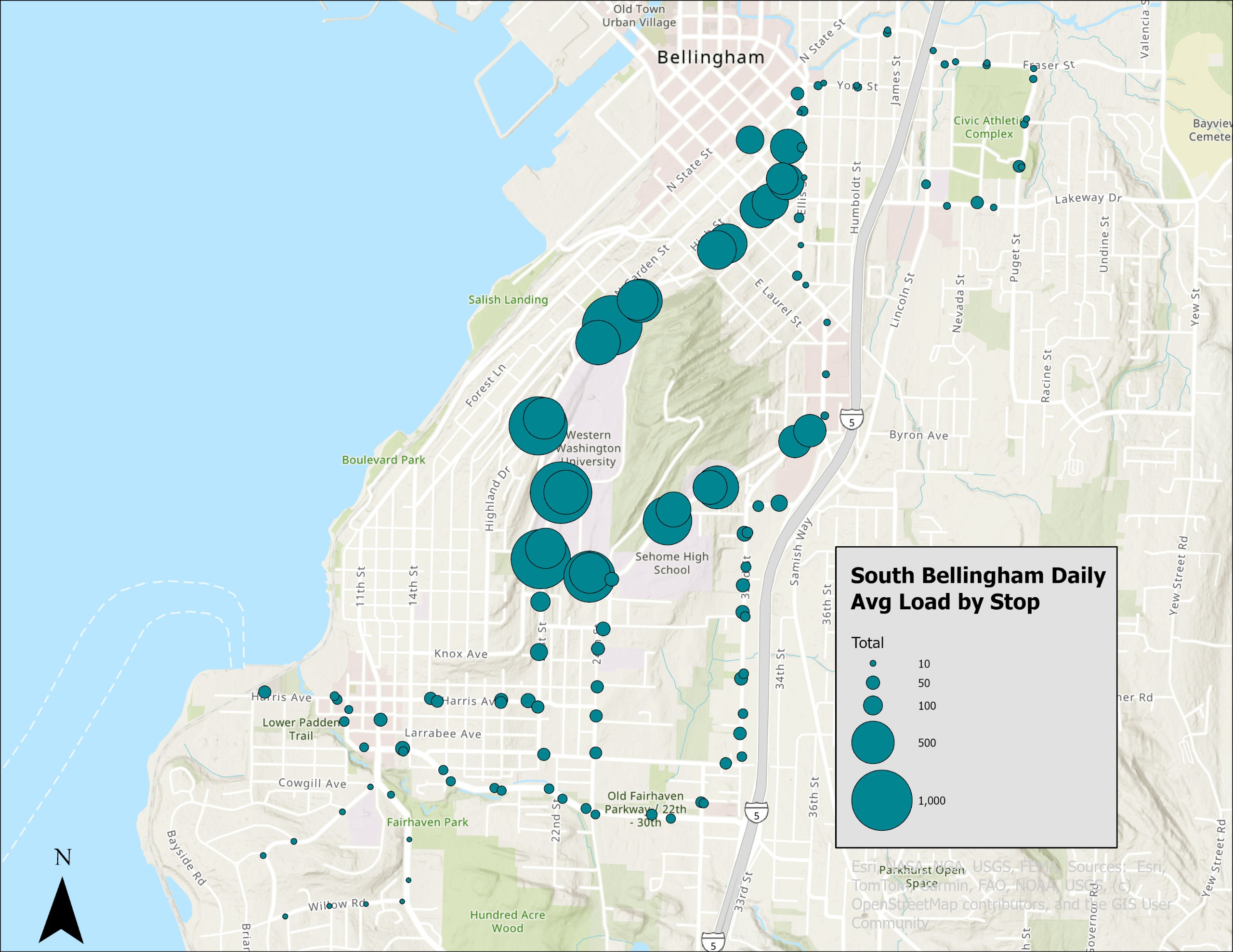 This image represents load on current WWU routes throughout the day