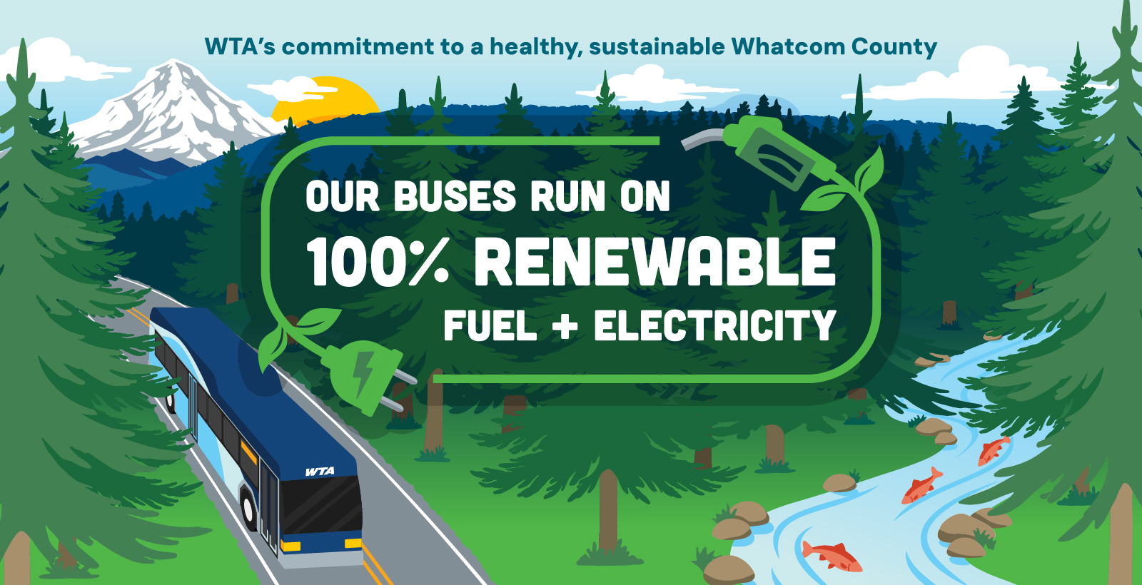 graphic text: our buses run on renewable fuel and electricity